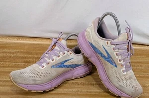 Brooks Ghost 15 Size 8 White PINK Blue Women Running Shoes 1203801B177 - Picture 1 of 21
