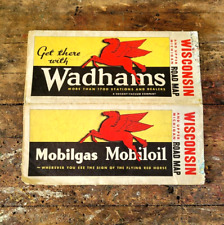 1936 WISCONSIN ROAD MAP WADHAMS MOBILGAS MOBILOIL MOBIL OIL SERVICE GAS STATION