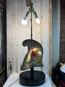VTG French Knight Firefighter Replica Helmet Lamp W/ Two Lights Gold Black READ - Picture 1 of 24