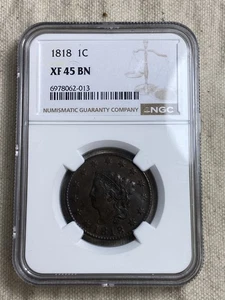 1818 LARGE CENT NGC XF45 BN Nice Consistent Look Mid Grade Circulated Example - Picture 1 of 8