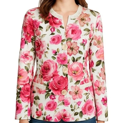 Nuevo con etiquetas Blazer Susan Graver Balzer S Floral Plisado Babero Manga Larga Forrado Femenino Foto 1 de 4