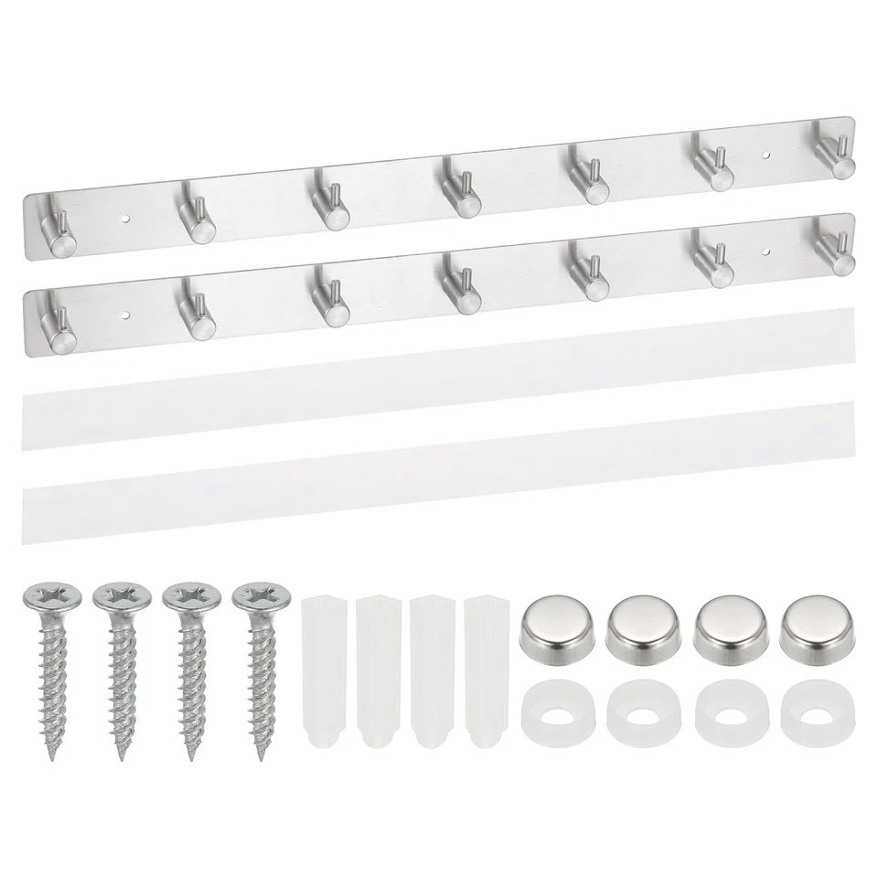 2 Pcs 19" 304 Stainless Steel Coat Rack Wall Mount with 7 Hanging Hooks, Silver - Image 1 of 4