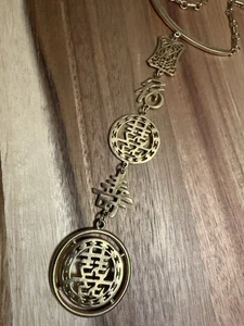 VTG Gold Tone Chinese Medallions & Symbols Pendant Statement Necklace - Picture 1 of 7