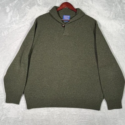 Pendleton Sweater Mens XL Green Lambswool Shawl Collar Button Pullover - Image 1 of 4