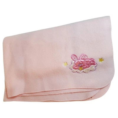 Manta Bebé Rosa Suave Vellón Bordada Conejito Dormir Estrellas Seguridad Foto 1 de 3