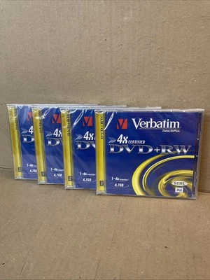 Bundle of 4 NEW SEALED Verbatim 4x Certified DVD+RW Discs - 4.7GB - Image 1 of 2