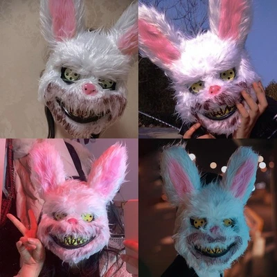 ||White Scary Rabbit Mask Plush And Plastic Cosplay Rabbit Head Costume For H - Image 1 of 4