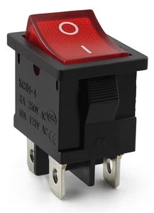 Wippschalter 19 x 13 mm, Geräteschalter 4 Pins 6A 250VAC, Rot LED beleuchtet - Picture 1 of 5