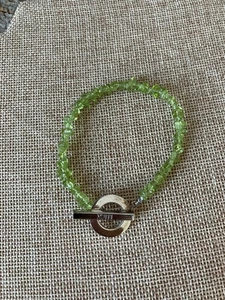 Sterling Silver Peridot Gemstone Beaded Bracelet Toggle Clasp Marked LUCK - Picture 1 of 3