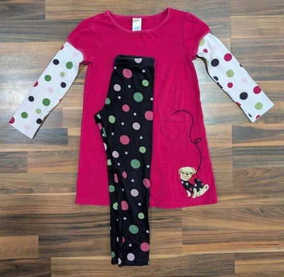 Girls Size 6 Gymboree Pugs & Kisses Layered Look Knit Dress with Leggings Outfit - Image 1 of 4