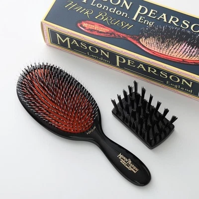 Mason Pearson Popular Mix BN1 Dark Ruby Hairbrush with Cleaning Brush New - Image 1 of 4