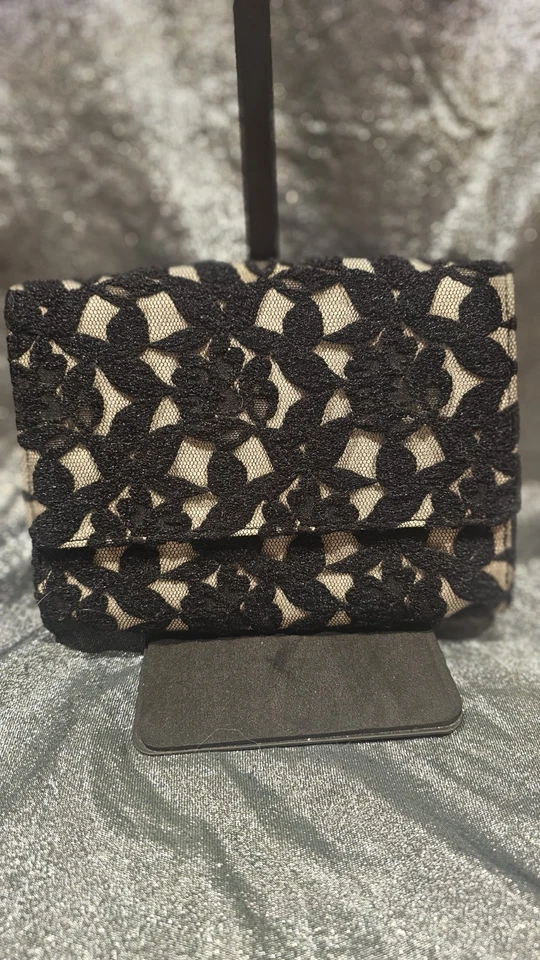 Vintage Black Lace Clutch Bag ~ NEIMAN MARCUS ~ Magnetic Closure ~ 8" x 6" - Image 1 of 4