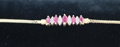 14K желтое золото браслет женщин розовый маркиза камни прозрачный акценты коробка застежка - Изображение 1 из 4