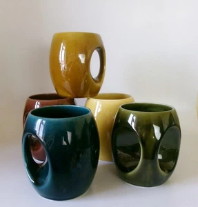 FIVE SECLA PORTUGAL OWL EYE MUGS - GREAT CONDITION - Picture 1 of 2