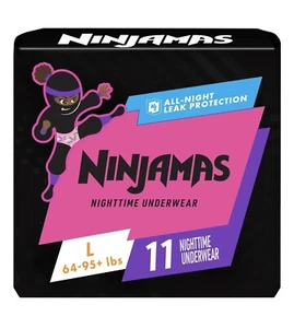 Ninjamas Girls' Bedwetting Disposable Underwear Nighttime Size Large 64-96 LBS - Picture 1 of 6