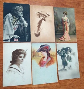 Lot 6 Antique Victorian FASHION Postcards Billie Burke LESLIE CARTER Nouveau - Picture 1 of 12