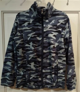 COLUMBIA boys size Medium (10/12) Blue/Black camouflage FLEECE JACKET zip close - Picture 1 of 10
