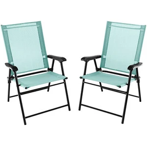 2PCS Patio Folding Chairs Portable Pack Lawn Chairs w/Armrests Mint Green - Picture 1 of 7