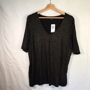 Black w Gold Sparkle Jersey T-Shirt Size 1 14/16 Torrid Rayon - Picture 1 of 7