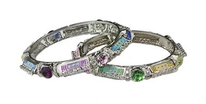 Pair of Multicoloured Stone & Etched Design with Diamante Stone Bangles Indian - Picture 1 of 2