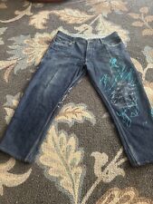 Artful Dodger Embroidered Jeans Size 38 X 24 Crop Hemmed Denim Baggy