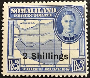 Somaliland George VI  1951 2/- on 3R Bright Blue SG134 C/V £17.00  in 2018 - Picture 1 of 2