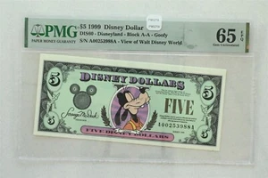 Disney Dollar 1999 $ 5 PMG Edelstein UNC 65EPQ DIS60. Goofy. Blick auf Walt Disney World - Bild 1 von 2