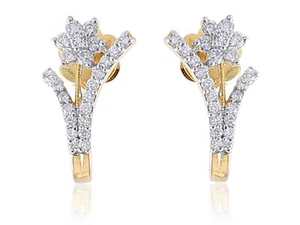 Pave 0.75 Cts Round Brilliant Cut Natural Diamonds Stud Earrings In 18Karat Gold - Picture 1 of 3