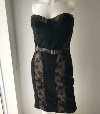 Marciano Women's Dress Strapless Knee Length Black & Beige Belted Size 4 - Image 1 of 4