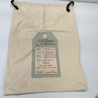 Reindeer Express “To Megan From Santa” Personalized 25x18 Cotton Drawstring Bag - Image 1 of 4