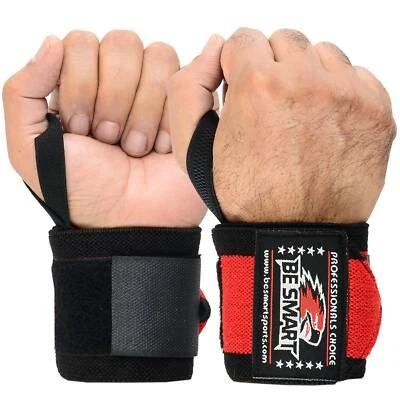 WEIGHT LIFTING TRAINING WRIST SUPPORT WRAPS GYM BANDAGE STRAPS CAMO GREY 18" - Image 1 of 2