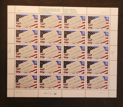 Scott 2966 POW and MIA 1995 sheet of 20/32¢ stamps Cover