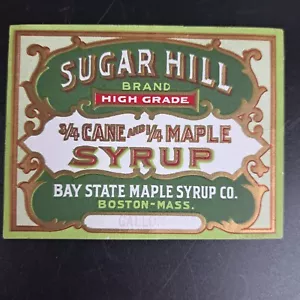 Etiqueta original vintage marca SUGAR HILL caña y jarabe de arce Boston Mass - Imagen 1 de 3