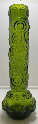 Vintage Green Circle Patterned Cylinder Glass Vase - Mid Century Modern - Image 1 of 4