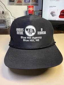 Vintage Blue Hill Nebraska Farmer’s Mutual Insurance Black LG Rope SnapBack - Bild 1 von 8