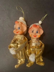 Rodillera vintage de Navidad "Elfo en estante" adorno - 2 dorados - Imagen 1 de 6