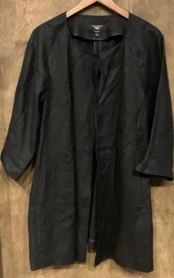 Talbots WOMAN Size 2X Black Pure Irish Linen Long One Button Blazer Jacket - Image 1 of 4