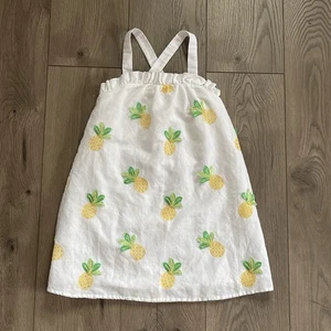 Janie and Jack Pineapple Fringe Appliqué Girls Size 7 White Tropical Dress - Picture 1 of 13