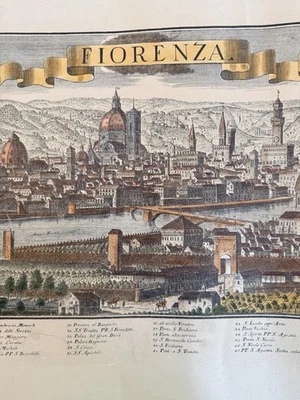ANTIQUE Engraved Panorama Map of Fiorenza (Florence, Italy) Color Print on Paper - Image 1 of 4
