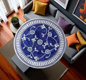 Mopa redonda de lapislázuli de 24" con incrustación de mesa de café y té muebles de cafetería decoración - Imagen 1 de 9