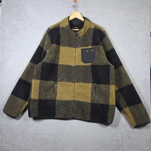 Lucky Brand Men Sweater Jacket Size 2XL Beige Plaid Sherpa Full Zip Fleece Lined - Picture 1 of 9