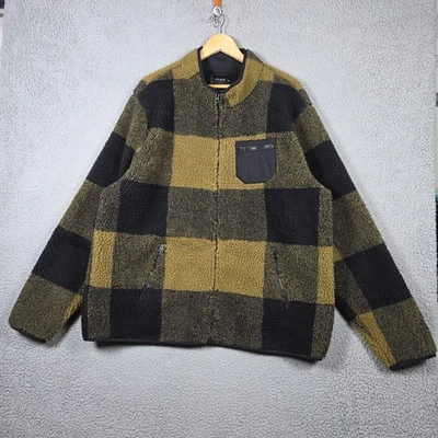 Lucky Brand Men Sweater Jacket Size 2XL Beige Plaid Sherpa Full Zip Fleece Lined - Image 1 of 4