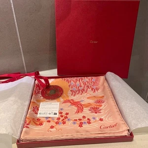 Cartier Panthere Founa & Flora Seidentuch rosa orange 90 cm aus Japan Neu - Bild 1 von 7
