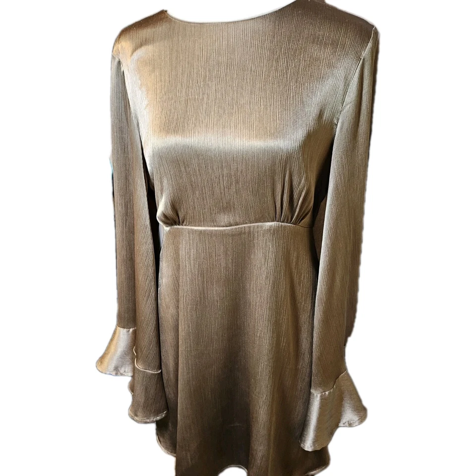 Love Riche Metallic Rose Bell Sleeve Mini Dress Women's SZ L 70's,Retro - Image 1 of 4