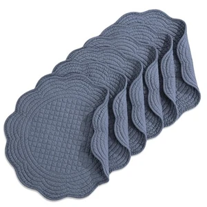 Quilted Placemats Set of 6 Washable Round Placemats for Kitchen Table-100% Co... - Picture 1 of 7