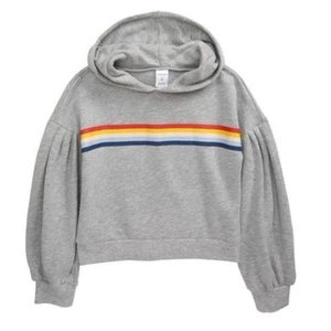 Nordstrom  Girls Balloon Sleeves Hoodie In Grey Heather Rainbow Size Small 7/8 - Picture 1 of 14