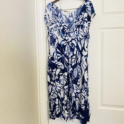 Vestido Vintage Jams World Floral Indirose Azul Marinho Branco Tamanho Extra Grande EUA Havaí W309 - Imagem 1 de 4