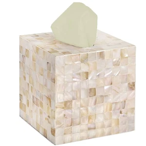 Tissue Box Cover - Mosaic Mother of Pearl Inlay Tissue Box Holder - Tissue Bo... - Picture 1 of 7