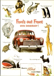 FORD'S OUT FRONT With Everybody! Classic Car Advertising 4x6 animals Postcard - Picture 1 of 2
