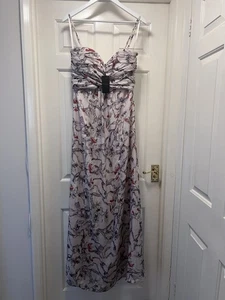 NEW £229 TED BAKER Cream Fairy Print Lined Maxi Floaty Dress TB 3 / UK Size 12 - Picture 1 of 11